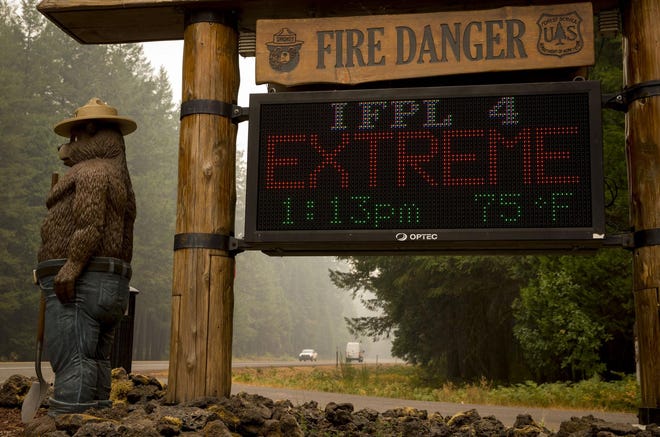 A sign board at the McKenzie River Ranger Station made clear the fire danger level. (Andy Nelson/The Register-Guard)
