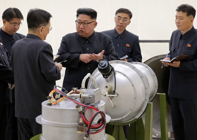This undated image distributed on Sunday, Sept. 3, 2017, by the North Korean government, shows North Korean leader Kim Jong Un at an undisclosed location. North Korea’s latest nuclear test was part theater, part propaganda and maybe even part fake. But experts say it was also a major display of something very real: Pyongyang’s mastery of much of the know-how it needs to reach its decades-old goal of becoming a full-fledged nuclear state. The jury is still out on whether North Korea tested, as it claims, a hydrogen bomb ready to be mounted on an ICBM. (Korean Central News Agency/Korea News Service via AP, File)