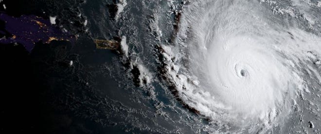 This satellite photo shows Hurricane Irma on Tuesday. The hurricane is classified as a category 5.