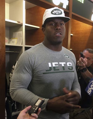 Kony Ealy has 14 sacks in three seasons but didn't fit in with Carolina. Ealy will line up for the Jets on Sunday. [Dennis Waszak/The Associated Press]