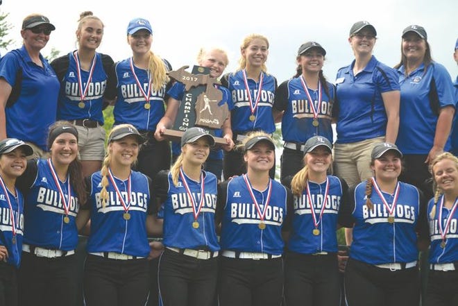 The 2017 Division 4 softball state champion Inland Lakes varsity softball team will be presented state championship rings in a ceremony at halftime of the Inland Lakes-Harbor Springs varsity football contest on Friday night. Members of the Inland Lakes team included Gracey Henckel, Mara Clancy, Precious Delos Santos, Amber Passino, Makayla Henckel, Kimmy Rorick, Lindsay Van Daele, Pamela Braund, Vanessa Wandrie, Cloe Mallory, Sydney DePauw and Madison Milner. The Bulldogs were coached by Krissi Thompson, Nate Thompson and Dan Mallory. Juliann Plimpton is the team trainer for the Bulldogs.
