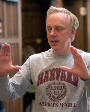 Mike White sets up a shot for “Brad’s Status” while filming at Harvard. [Jonathan Wenk]