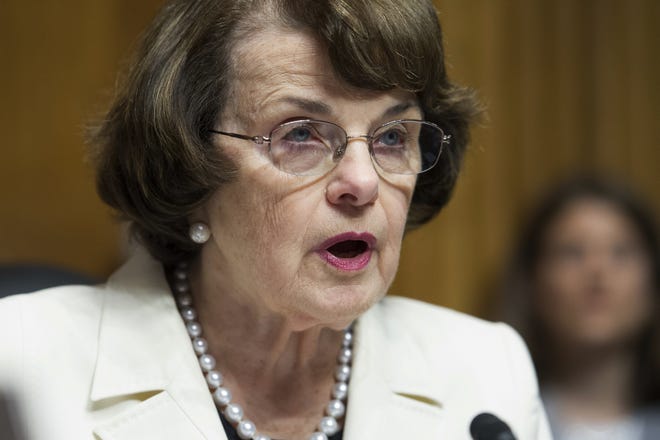 In this May 10, 2017, file photo, Sen. Dianne Feinstein, D-Calif., speaks on Capitol Hill in Washington. Catholic leaders and university presidents are objecting to Feinstein's line of questioning for one of President Donald TrumpþÄôs judicial nominees, arguing the focus on her faith is misplaced and runs counter to the Constitution's prohibition on religious tests for political office. The outcry stems from the questioning of Amy Coney Barrett, a Notre Dame law professor tapped to serve on the U.S. Court of Appeals for the Seventh Circuit. Democrats focused on whether her personal views would override her legal judgment, especially with respect to the landmark 1973 Supreme Court decision legalizing abortion. Feinstein told Barrett that dogma and law are two different things and she was concerned þÄúthat the dogma lives loudly within you." [AP}