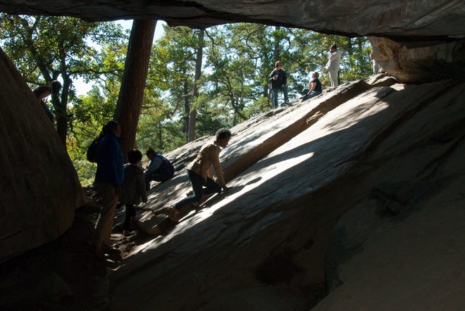 Robbers Cave State Park in Wilburton has about 12 miles of hiking trails, which includes multiuse trails. [Photo by Kim Baker, Oklahoma Tourism]