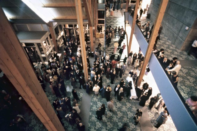 The lobby of Hult center on opening night, Sept. 24, 1982. (Harley Soltes/The Register-Guard)