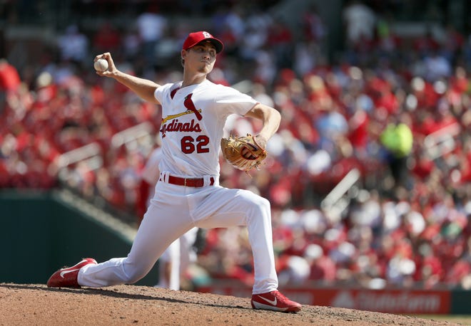 St. Louis pitcher Luke Weaver allowed one run on two hits with six strikeouts in six innings in the Cardinals' 5-2 victory over the Cincinnati Reds on Thursday. [Jeff Roberson/The Associated Press]