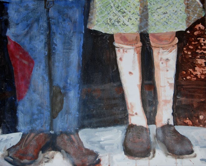 “Walking In Their Shoes” by Lucy Warlick. Her art is on display at the Southern Arts Society in Kings Mountain through Sept. 30.