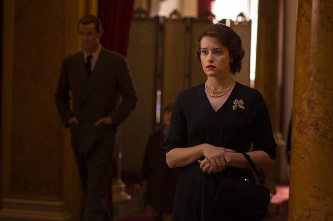 This image released by Netflix shows Claire Foy in a scene from "The Crown." Foy is nominated for an Emmy Award for outstanding lead actress in a drama series. The Emmy Awards ceremony, will air on Sunday. [Netflix via AP]