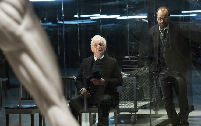 Anthony Hopkins, left, and Jeffrey Wright are up for Emmys for their work in HBO's "Westworld." [John P. Johnson/HBO via AP]