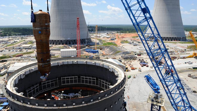 A 1.4 million pound steam generator is installed at the Plant Vogtle Unit 3 nuclear reactor. (Contributed photo)