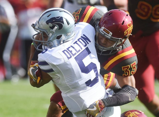Iowa State safety Braxton Lewis is a walk-on who is making his presence felt in the Cyclones' secondary. In Saturday's victory against Akron, Lewis played more than 35 snaps, recorded three tackles and had an interception. Photo by Nirmalendu Majumdar/Ames Tribune