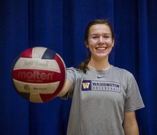 Claire Hoffman has committed to play volleyball for the University of Washington. She is currently a senior at Marist High School and has one last chance to earn a state title for women's volleyball before she heads off to college.(Rhianna Gelhart/The Register-Guard)