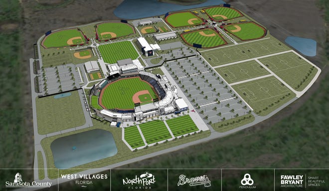 A rendering of the planned Atlanta Braves baseball spring training complex in North Port. [PROVIDED BY SARASOTA COUNTY]
