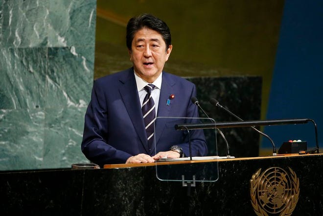 Japanese Prime Minister Shinzo Abe addresses the United Nations General Assembly at U.N. headquarters on Wednesday.