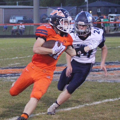 Pontiac running back Austin Norman (left) returned to action last week to pick up 117 yards in a 34-24 win over Prairie Central. Norman and the Indians will travel to St. Joseph to face the St. Joseph-Ogden Spartans Friday night.