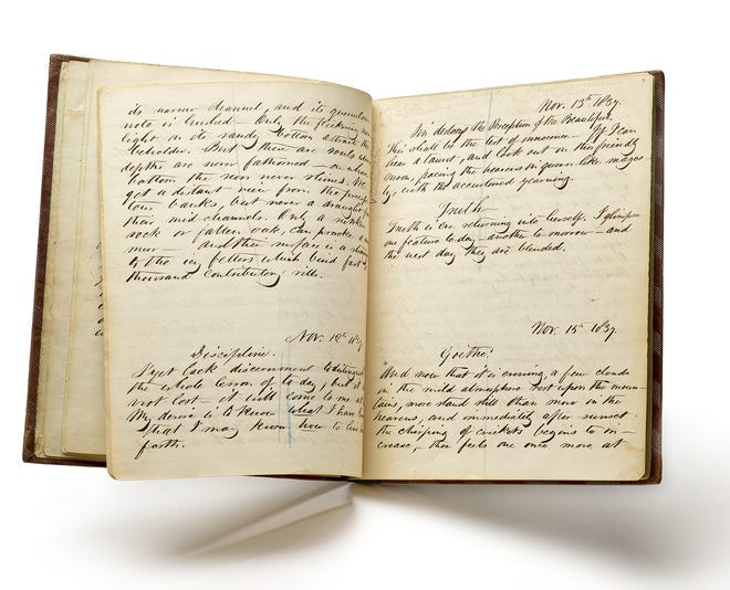 Henry David Thoreau's earliest surviving notebook, open to entries from 1837. [Courtesy/The Morgan Library & Museum]