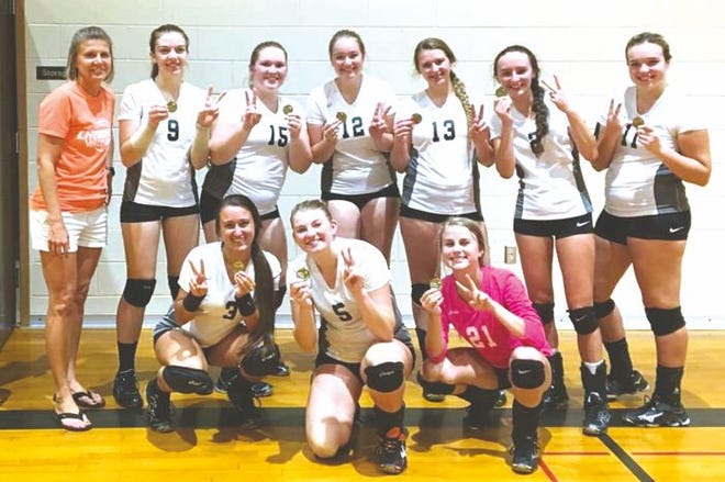 The Cheboygan varsity volleyball team finished runner-up at the St. Ignace Invitational on Saturday. Members of the team include (front, from left) Keyanna Gahn, Taryn Jewell, Shelby Mason, (back, from left) head coach Kris Jewell, Jackie Swiderek, Leah Charboneau, Brenna Hart, Angie Swiderek, Aleah Holmes and Jordan Barrette.