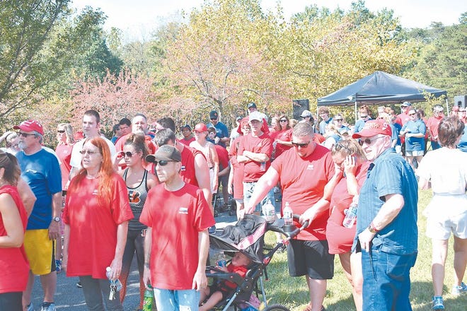 Participants lined up for the start the American Heart Association’s Mason Dixon Heart Walk Sunday at Antrim Township Community Park.