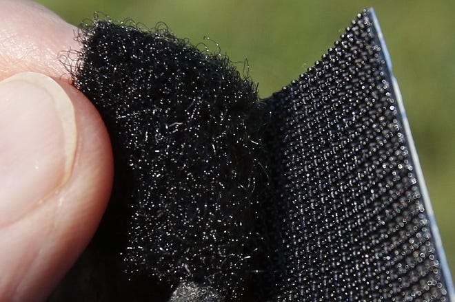 A sample of Velcro brand hook and loop fastener is displayed Tuesday, Sept. 26, 2017, in Marlborough, Mass. Velcro released a music video in 2017 with a message it hopes will stick as well as its products, titled "Don't Say Velcro." [AP Photo/Bill Sikes]