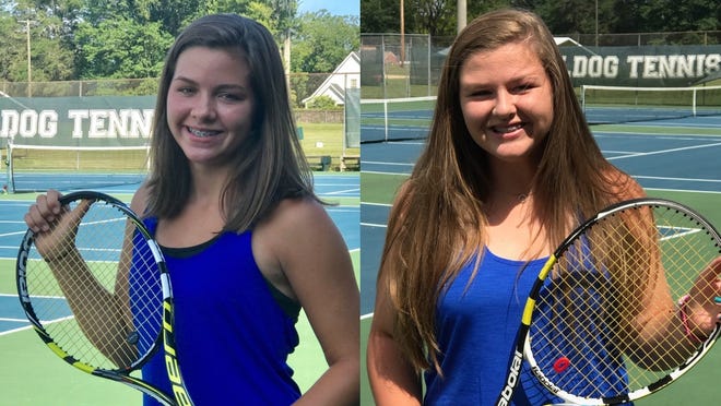 Terry Sanford tennis will host a Go Pink game Oct. 4, in part to recognize Sarah Beasley, mother of players Katy, left, and Caroline, who is fighting the disease. [Contributed photos by Mandy McMillan]