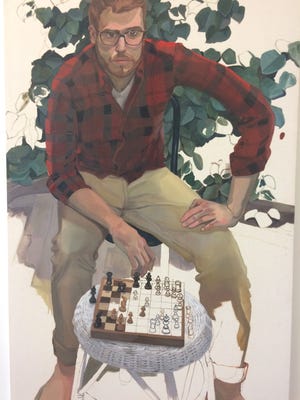 "Andrew and I Playing Chess," oil on canvas by Daniel Kornrumpf.