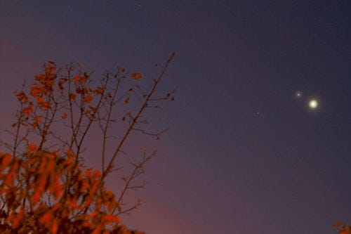 Planets frequently appear near each other in the sky, when viewed relatively near the Sun. From left are Jupiter, Mars and Venus seen on the morning of Oct. 25, 2015.
Radoslaw Ziomber/Wikimedia Commons