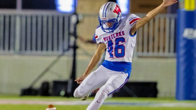 Westlake Chaparrals Gabriel Lozano converted a 40-yard field goal on the last play of the game to lift Westlake to a win over Vandegrift. JOHN GUTIERREZ / FOR AMERICAN STATESMAN
