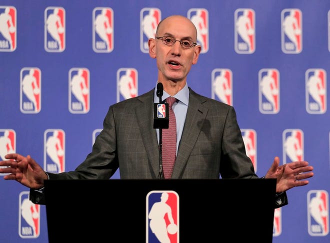 NBA Commissioner Adam Silver speaks during a news conference, Thursday in New York.