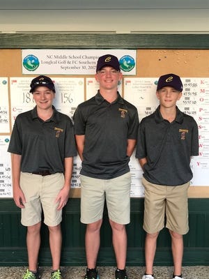 Cramerton golfers in Saturday's state championship in Southern Pines. From left to right, Tate Smith, Luke Cochran and Nick Norman. [Provided photo]
