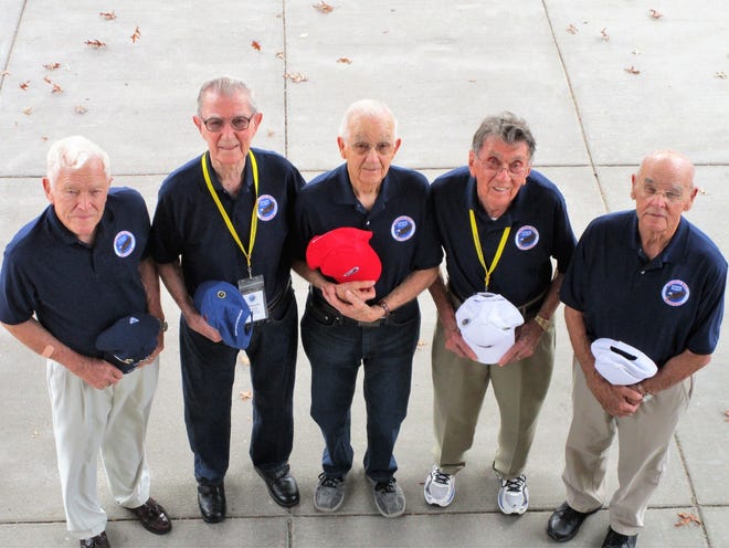 Five World War II veterans, all residing at Royal Park Place in Zeeland, took part Saturday, Sept. 30, in a Talons Out Honor Flight to Washington, D.C. While there, the veterans visited the World War II memorial, and Arlington National Cemetery. Taking part in the flight were, from left, Herb Maatman, Ellsworth TenClay, Don Schrock, Bruce DePree and Howard Stephenson. [CONTRIBUTED]