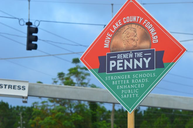 A sign in support of the renewal of the penny sales tax is shown at the intersection of State Road 44 and East Orange Avenue in Eustis on Oct. 2, 2015. On Nov. 30, Lake County tries to convince the Fifth Judicial Circuit Court that police cars, libraries and fire stations are a sound use of taxpayer money. [WHITNEY LEHNECKER / DAILY COMMERCIAL]