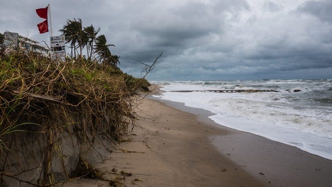 Heavy seas are causing erosion at Midtown Beach in Palm Beach on Thursday, October 5, 2017. Palm Beach officials told the Shore Protection Board that some areas of the town fared better than others in Hurricane Irma. Midtown was hit especially hard and the King Tides have made the problems worse, Coastal Coordinator Rob Weber said. (Joseph Forzano / The Palm Beach Post)
