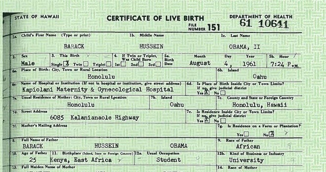 Barack Obama's long-form birth certificate (Hawaii Department of Health)