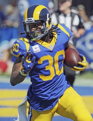 Rams tailback Todd Gurley is third in the NFL in rushing. (AP Photo/John Cordes)