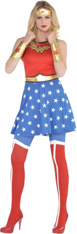 Last summer's fearless female, Wonder Woman, has inspired a variety of women's costumes. [COURTESY OF PARTY CITY]