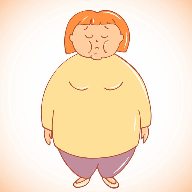 Illustration of fat woman dissatisfied with her body shape