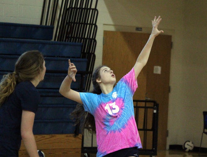Gaston Day's volleyball team practices Monday as the Spartans prepare for their NCISAA 2A state tournament first-round match against Calvary Day. [JACK FLAGLER/THE GASTON GAZETTE]