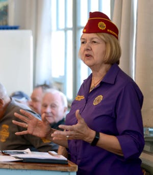 National Commander of the American Legion Denise Rohan meets with local veterans Tuesday during Danielson Veterans Coffeehouse at the Killingly Community Center.

[Aaron Flaum/NorwichBulletin.com]