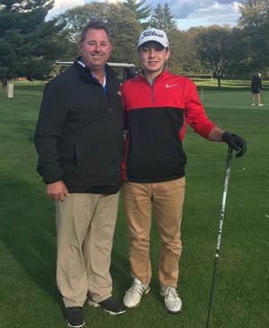 Ashland's Max Watson (right), shown here with AHS golf coach Dave Chapman, is set to make his first trip to the state tournament. Watson will compete in the Div. I boys tourney Friday and Saturday at The Ohio State University Scarlet Course.