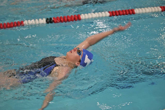 Perry freshman Abby Herman swims in the 200 yard IM at the McCreary Center. She took third in the event. PHOTO BY JIM DOWD/SPECIAL TO THE CHIEF