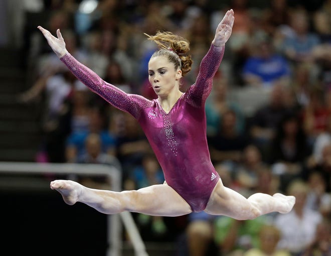 FILE - In this July 1, 2012, file photo, McKayla Maroney performs in the floor exercise event during the final round of the women's Olympic gymnastics trials in San Jose, Calif. Two-time Olympic medalist McKayla Maroney says she was molested for years by a former USA Gymnastics team doctor, abuse she said started in her early teens and continued for the rest of her competitive career. Maroney posted a lengthy statement on Twitter early Wednesday, Oct. 18, 2017, that described the allegations of abuse against Dr. Larry Nassar, who spent three decades working with athletes at USA Gymnastics but now is in jail in Michigan awaiting sentencing after pleading guilty to possession of child pornography. (AP Photo/Jae C. Hong, File)
