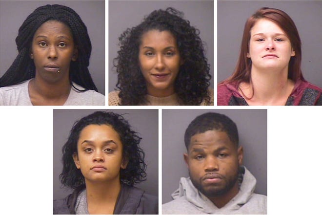 Passion Adams, 21, of 53 Goffe St. in New Haven; Tamara Dean, 21, of 50 Ridgeway Ave., Providence, R.I.; Ashley L. Harnois, 24, of 176 Harrison Ave., Woonsockett, R.I.; Nicole M. Larosa, 23, of 164 Indiantown Rd., Ledyard; and Jerome M. Taylor, 27, of 244 Willets St.
