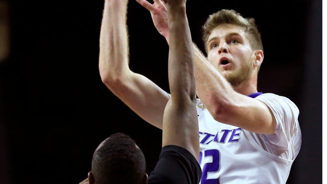 Dean Wade (32) and the Kansas State basketball team plays Missouri State in a charity exhibition basketball game Saturday at Bramlage Coliseum. (AP Photo/Orlin Wagner)