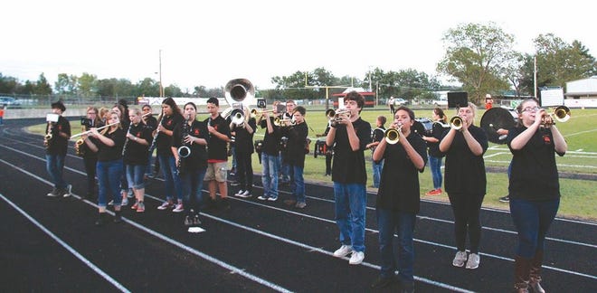 The Pawhuska High School Marching Band performs prior to the Tonkawa home game in September. Chris Day/Journal Capital