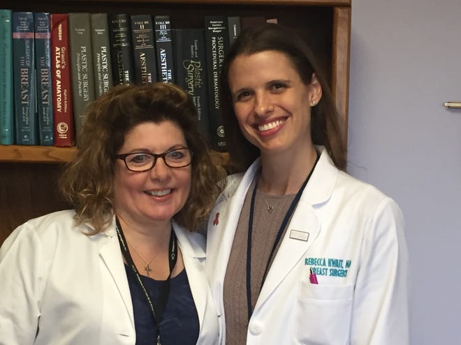 Dr. Rebecca Kwait, right, and Dr. Kimberly Marble of Core Physicians were named the first surgeons in the state to work as a breast cancer team using the Hidden Scar method. Courtesy photo.