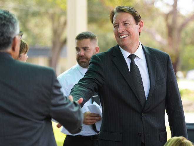 State Sen. Bill Galvano, R-Bradenton, greets participants at The Haven, which offers programs and resources for people with disabilities, during a grant presentation on Wednesday. Galvano is in line to be Senate president late next year. [HERALD-TRIBUNE STAFF PHOTO / DAN WAGNER]
