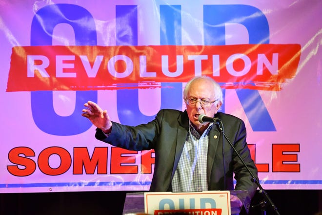 Senator Bernie Sanders of Vermont addresses community members as he endorses Our Revolution Somerville at the ONCE Ballroom in Somerville, Monday, Oct. 23, 2017. [Wicked Local Staff Photo / David Sokol]