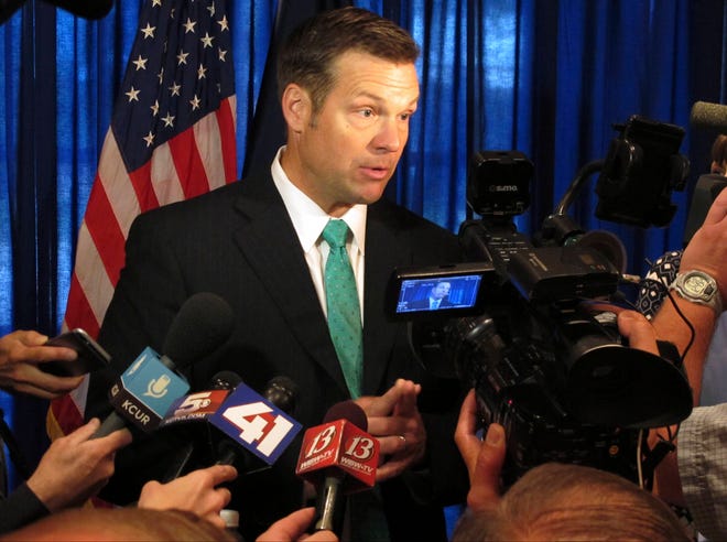BuzzFeed Inc. has filed a lawsuit in Shawnee County District Court asking for emails sent or received by Kansas Secretary of State Kris Kobach that include specific terms relating to immigration and elections. (June 2017 file photo/The Associated Press)