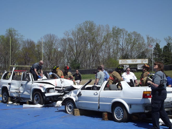 Emergency crews demonstrate the dangers of drinking and driving for local students. {Special to The Star]