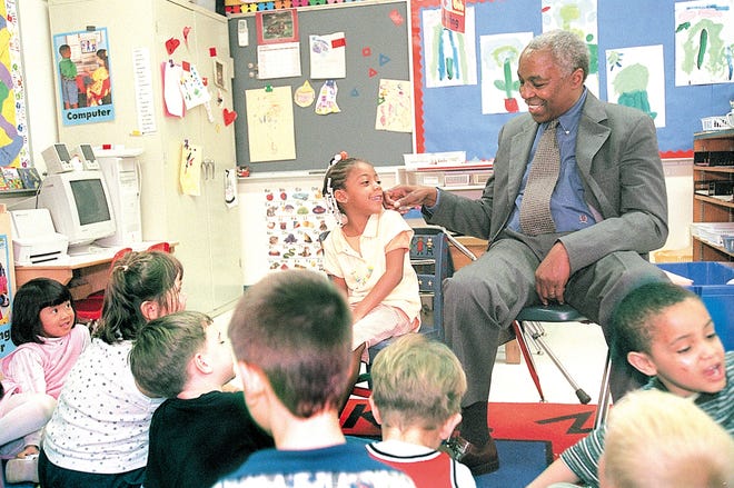 Robert Guillaume, star of the TV show "Benson" and "Sports Night," shared the spotlight with his great-grandaughter Aryana McPike on April 6, 2001, at Ball Charter School. As a reward for being student of the week, McPike invited her famous great-grandfather to read to her classmates. T.J. Salsman/The State Journal-Register